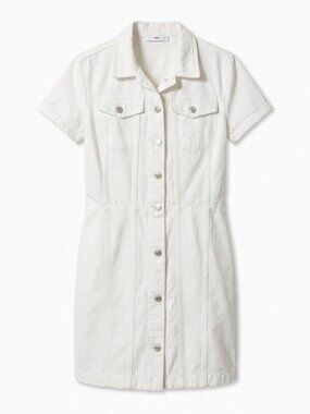 Cotton denim shirt dress, Mango (MNG), white button-front mini dress, Size 8